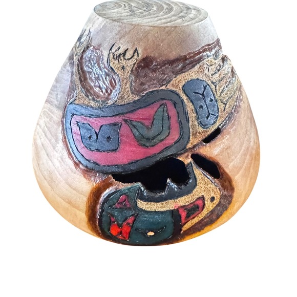 Hand Carved Duck Wood Vase Pacific Northwest Native American Art Signed Campbell - Picture 9 of 10